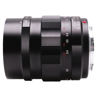 Voigtlander Nokton 25mm f0.95 opposite side view showing focus and aperture scales