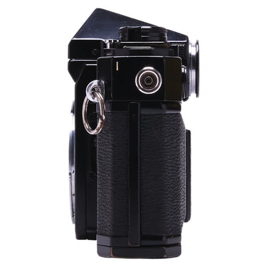 Canon F-1 right side view with rewind knob and strap ring