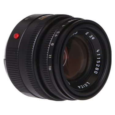 Leica Summicron-M 50mm f2 angled front showing E39 filter ring and serial 4115280