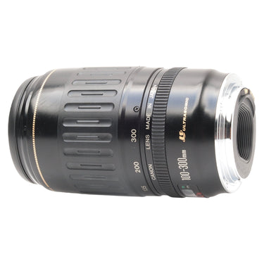 Canon EF 100-300mm side view with bare EF mount and electronic contacts