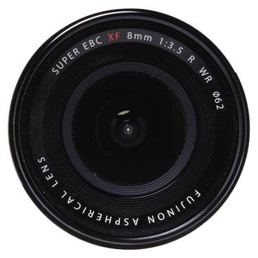 Fujifilm XF 8mm f3.5 R WR front element with SUPER EBC XF 8mm branding