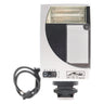 Metz Mecablitz 34 CS-2 flash front view with flash tube, reflector panel, slave switch, and coiled sync cable