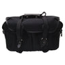 Billingham 207 black camera bag front view with leather straps and buckles