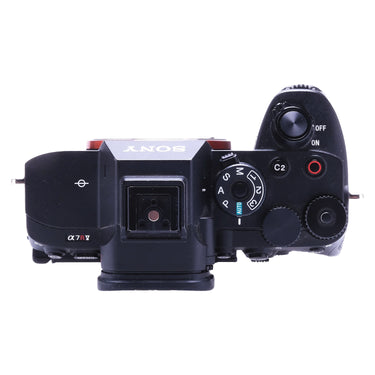 Sony A7R V top plate with mode dial, shutter and on/off switch