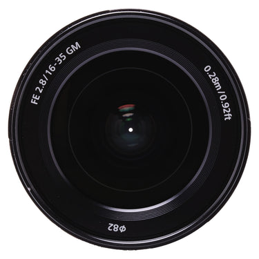Sony FE 16-35mm F2.8 GM front element and 82mm filter ring, glass clean