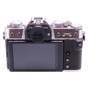 Fujifilm X-T30 rear view with tilting LCD, viewfinder, and controls