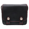 Oberwerth Q Bag Casual black leather camera bag front view with red stitching and dual snap clasps