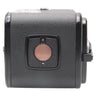 Hasselblad A12 film back front with film speed reminder dial set to 100 and 21 DIN