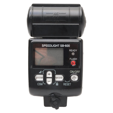 Nikon Speedlight SB-600 rear panel with LCD, controls, and hot shoe foot