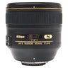 Nikon AF-S 85mm f1.4G lens top view with name plate, focus distance window, and gold N badge