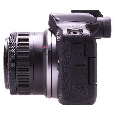 Canon EOS R50 left side showing mic port and lens