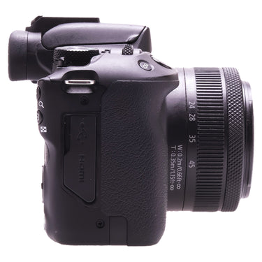 Canon EOS R50 right side showing USB and HDMI ports