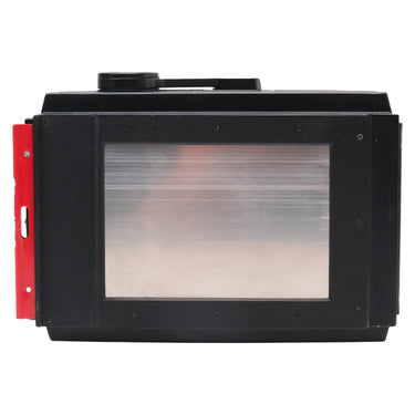Horseman roll film back front showing the metal film gate and pressure plate window