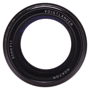 Voigtlander Nokton 50mm f1.1 front view of front element and name ring