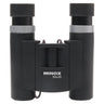 Minox BD 10x25 compact binocular front view showing bridge logo and eyepiece caps