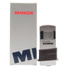 Minox MD 6x16 monocular in silver next to its original Minox box, with lanyard cord wrapped around the body
