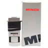 Minox MD 8x16 monocular front view with black lanyard, shown beside its original box