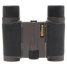 Nikon 8x20 HG L DCF binoculars folded, body and eyecup caps, front logo view