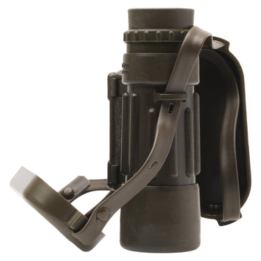 Zeiss 8x30B Dialyt binocular end view with carry strap and hinged cover