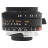 Leica 28mm f2.8 Elmarit-M Asph side view showing aperture and distance scales with red mount index