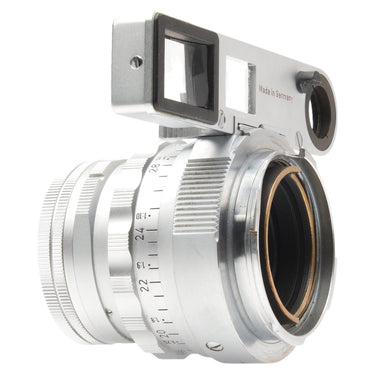 Leica Summicron Dual Range rear three-quarter view showing bare screw mount marked Made in Germany