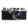 Leica IIIc chrome rangefinder front view with Summitar 5cm f2 lens mounted