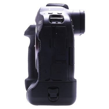 Canon EOS R3 left side with mic, USB, HDMI and LAN ports