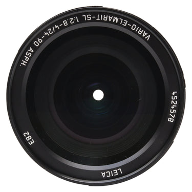 Leica 24-90mm Vario-Elmarit-SL front element with model engraving, E82 thread and serial 4524578