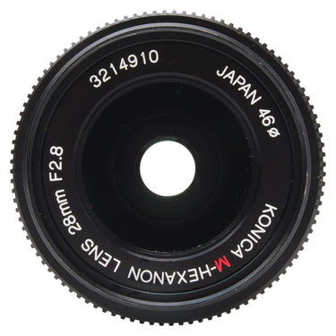 Konica M-Hexanon 28mm f2.8 front element with serial number 3214910 and 46mm filter marking
