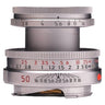Leica 50mm f2.8 Elmar-M silver lens side view showing aperture and focus scales