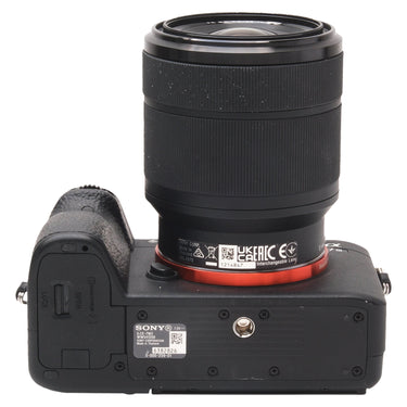 Sony A7 III baseplate showing serial number and lens mount label