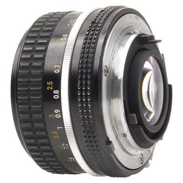 Nikon 50mm f1.8 Nikkor angled rear view showing mount and rear element