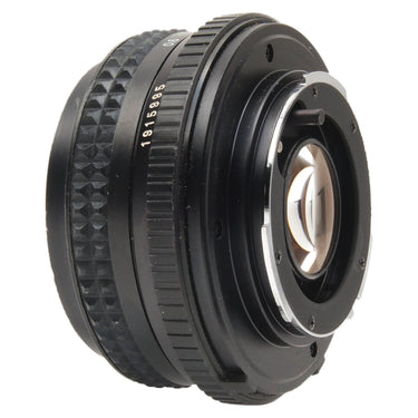 Minolta 45mm f2 MD Rokkor-X rear three-quarter view of rear element and mount