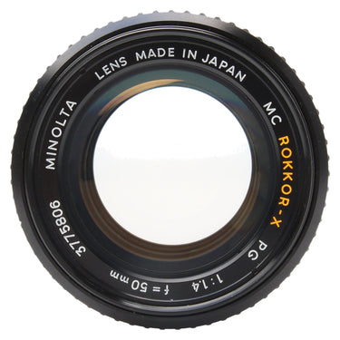 Minolta 50mm f1.4 MC Rokkor-X PG front element with engraved name and serial number