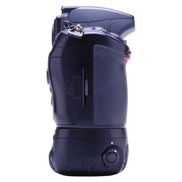 Nikon D700 side view with card slot door and battery grip