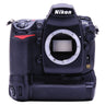 Nikon D700 front view with MB-D10 grip and bare F mount showing mirror box