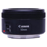 Canon EF 50mm f1.8 STM front-top view showing brand label and AF MF switch