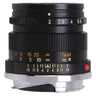 Leica 50mm f2 Summicron side view showing aperture scale, focus ring, and red mount index