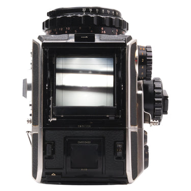 Zenza Bronica EC film gate and focusing screen showing body serial CB301236 and film back serial CM503422
