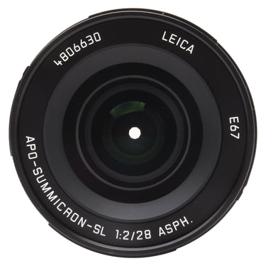 Leica 28mm APO-Summicron-SL front element with serial 4806630 and E67 filter marking