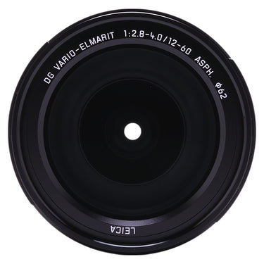 Panasonic Leica DG 12-60mm lens front element straight-on view