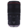 Canon RF 100mm f2.8 L Macro IS USM lens front standing upright showing engraving