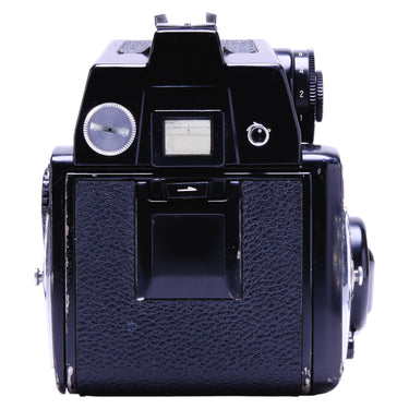Mamiya 645 1000S rear view showing viewfinder eyepiece and film chamber