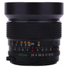 Mamiya Sekor C 45mm f2.8 lens standing upright with built-in hood extended, showing distance and aperture scales