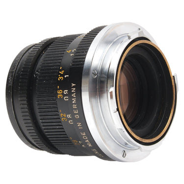 Leica Summicron 50mm f2 v3 rear three-quarter view showing M mount, brass ring, and rear element