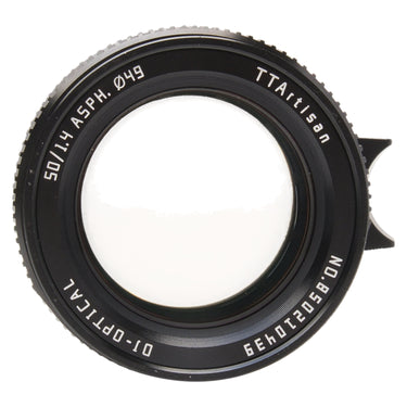 TTArtisan 50mm f1.4 Asph front element with engraved model name and serial number