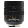 7Artisans 75mm f1.25 II front view showing aperture and depth-of-field scales with built-in hood