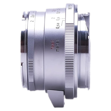 Voigtlander 35mm f2 Ultron silver side view showing feet and meter focus scale