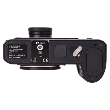 Leica SL2-S bottom plate with L-mount, serial number, and battery door