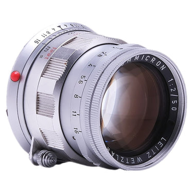 Leica 50mm f2 Summicron Rigid front three-quarter view showing front glass and distance scale
